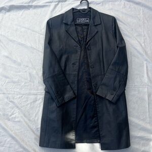 VTG Lucky Leather Co Women's Trench Coat Genuine Leather 80s 90s Sz Small